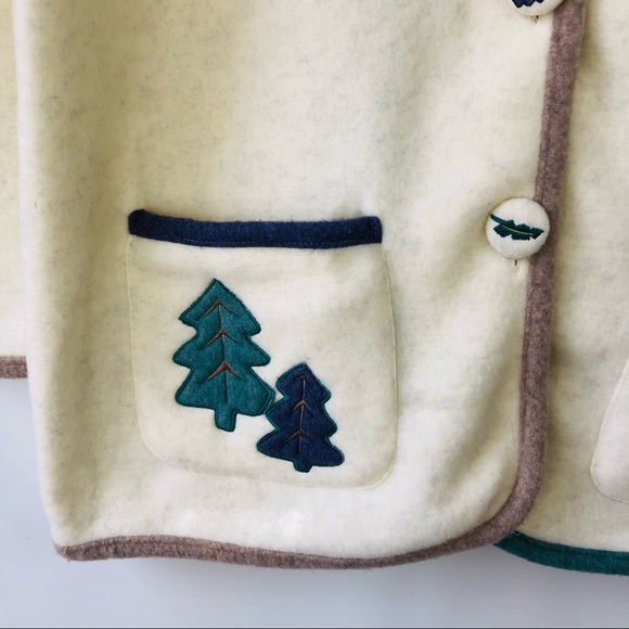 NEW Teddi cream green fleece trees deer button winter holiday jacket large - Picture 6 of 10
